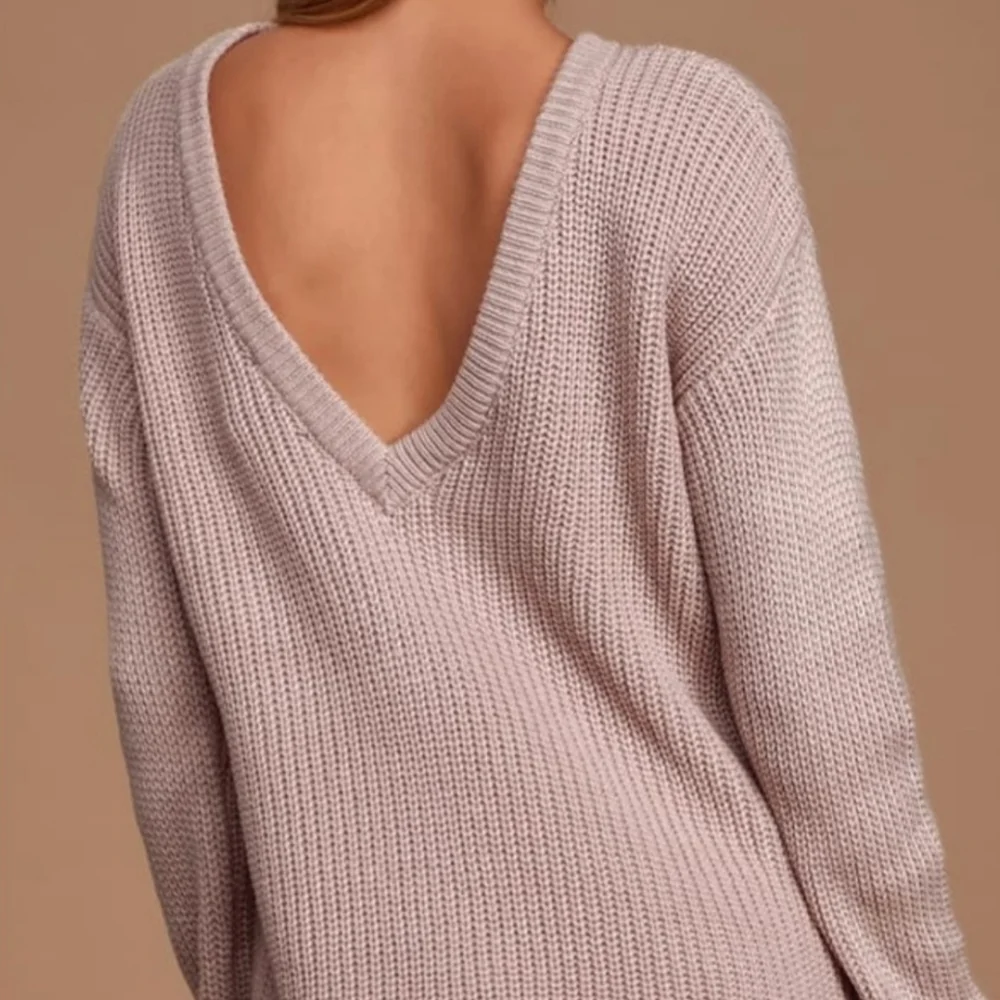 Nordstrom rack Love Tree sexy plunging V back sweater dress neutral taupe beige - Picture 2 of 12